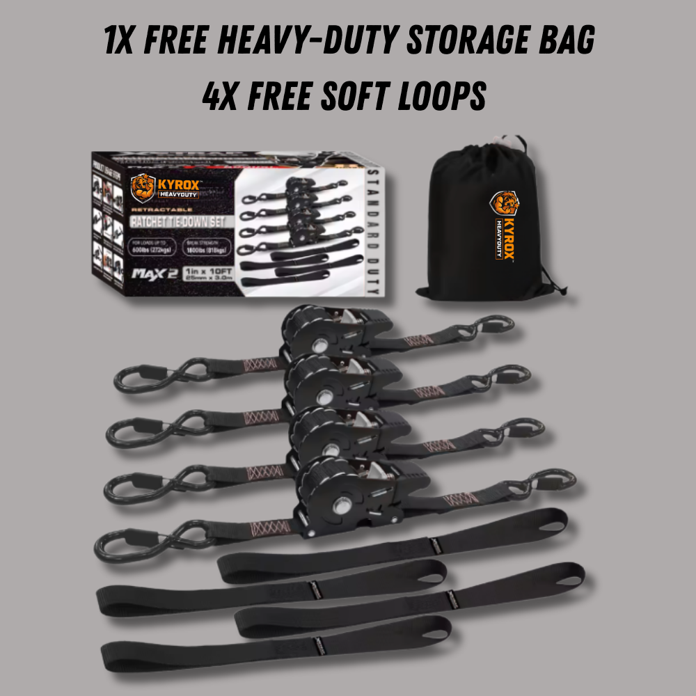 Kyrox Heavy-Duty retractable ratchet straps